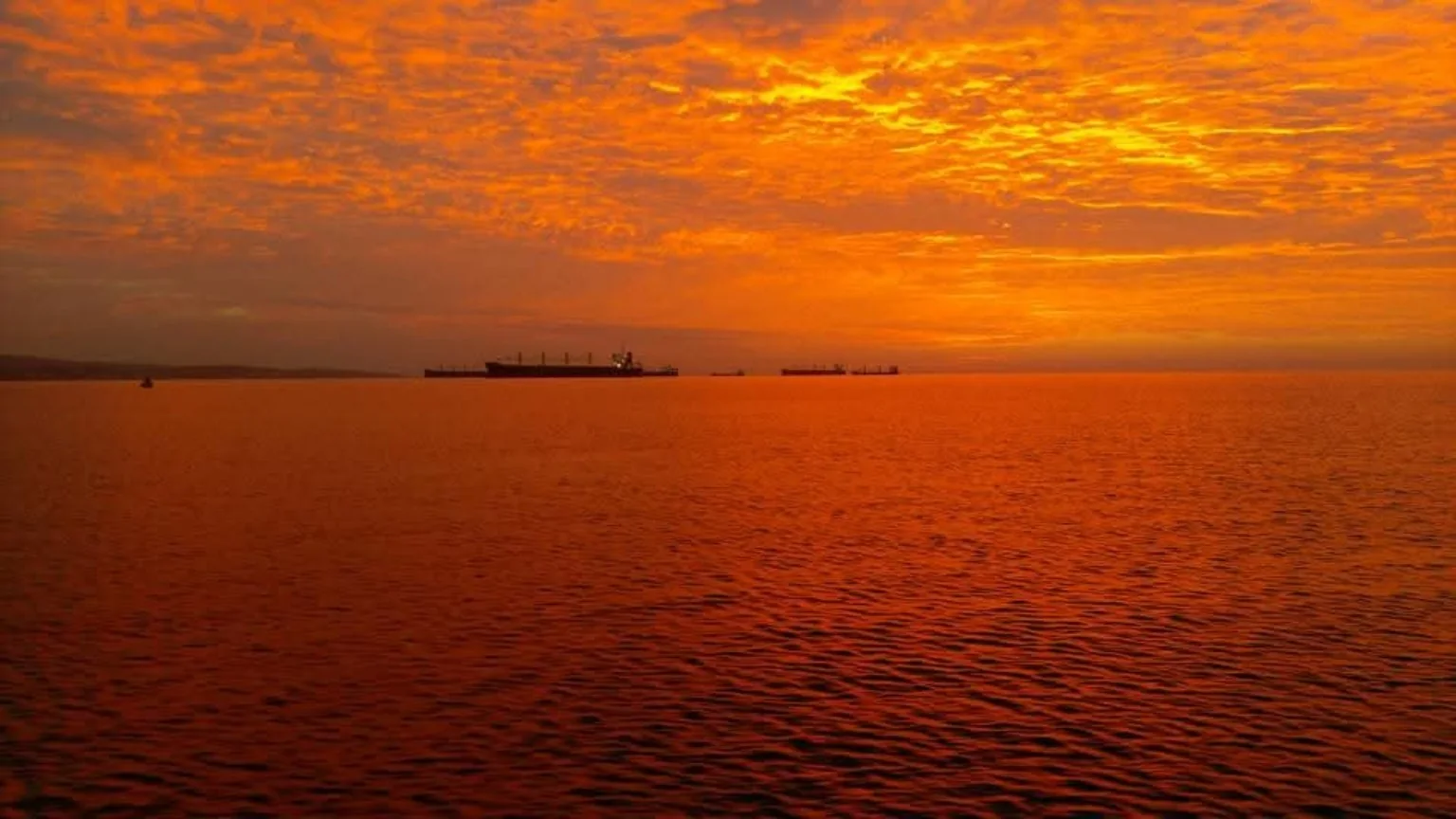 Orange sunset over the Mediterranean Sea near Limassol