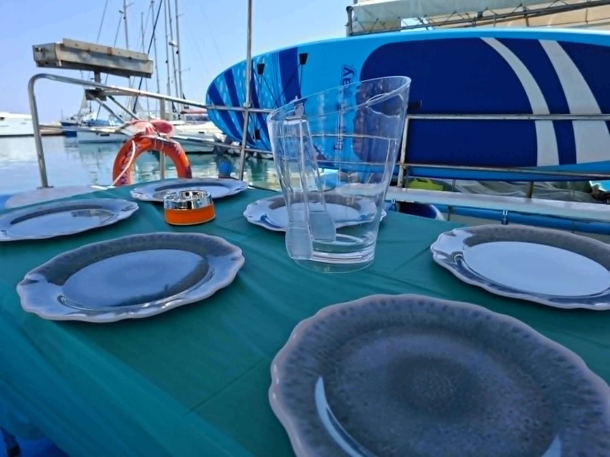 Table prepared for guests aboard Theoni in Limassol Marina