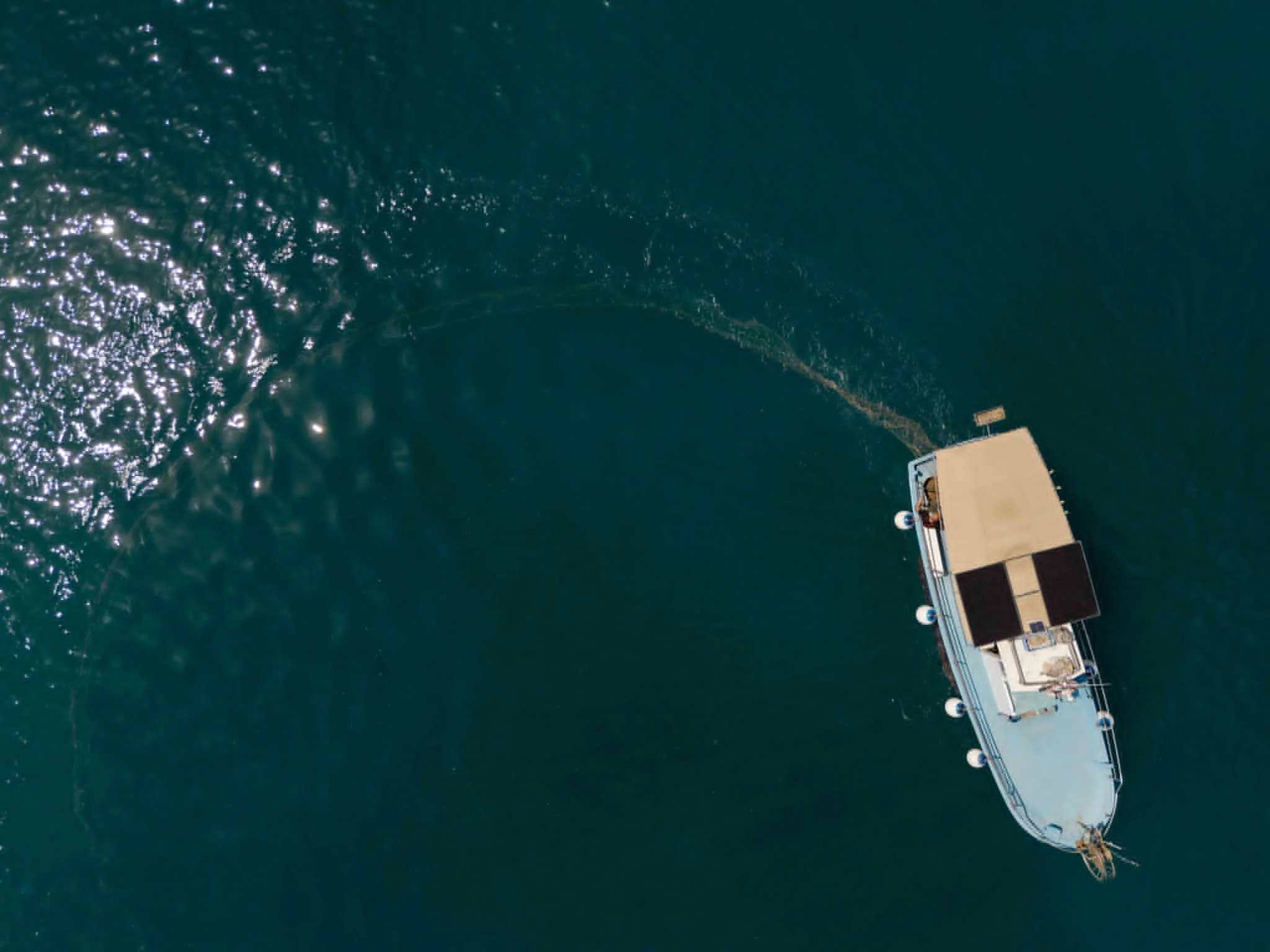Drone view of Theoni turning on the Mediterranean Sea